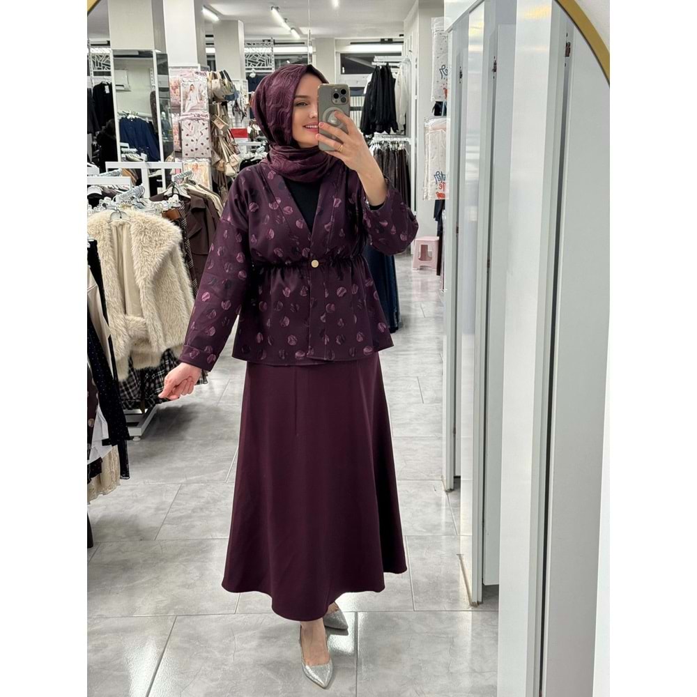 Puantiyeli Etekli Takım 1339 - Mürdüm - S-M