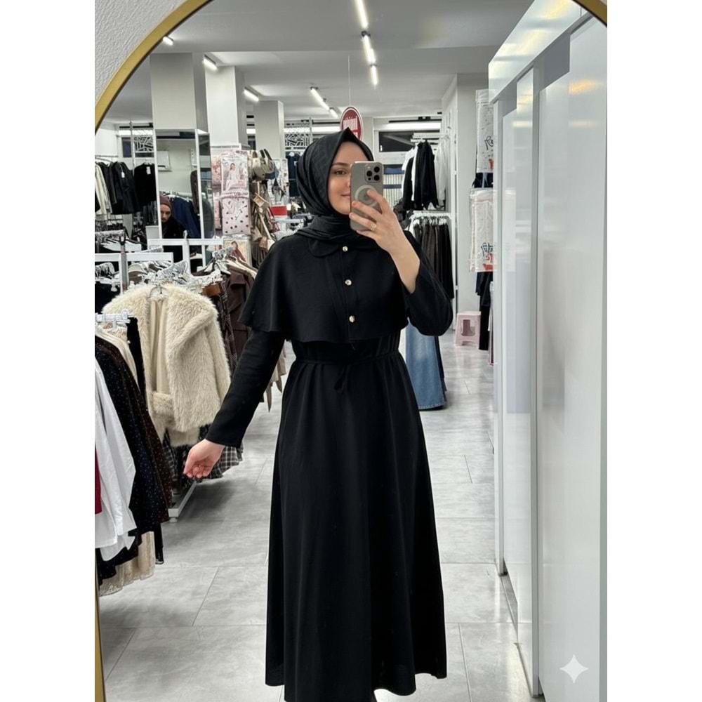 Pelerinli Elbise 1292 - Siyah - M