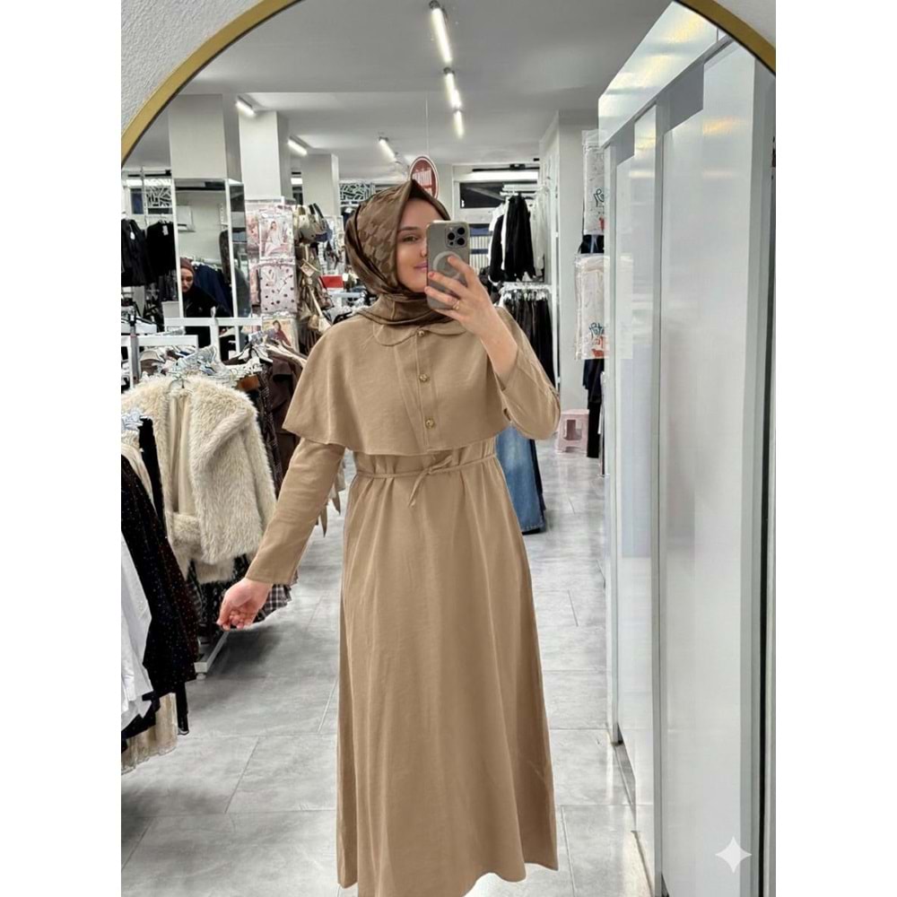 Pelerinli Elbise 1292 - Vizon - L