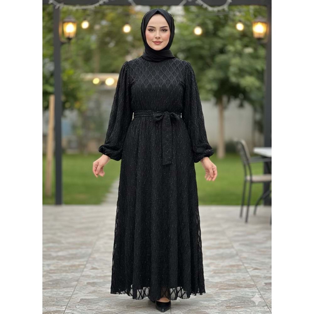 Sim Görünümlü Abiye Elbise 4733 - Siyah - 38