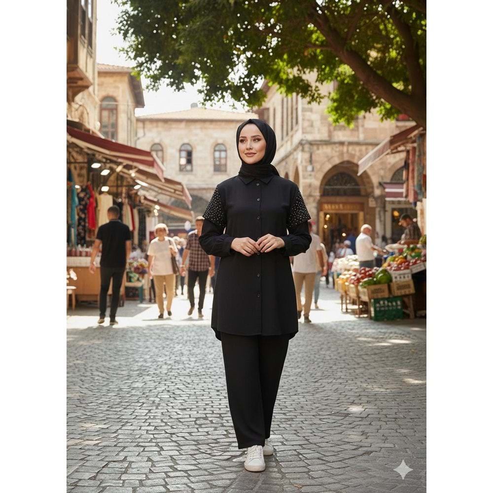 Omuz Taşlı Gömlek 868 - Siyah - S-M