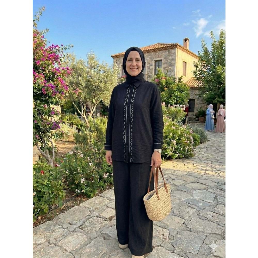 Taşlı Aksesuar Görünümlü Gömlek 26791 - Siyah - S