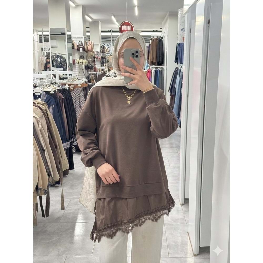 Eteği Fistolu Tunik 10766 - Acı Kahve - S-M