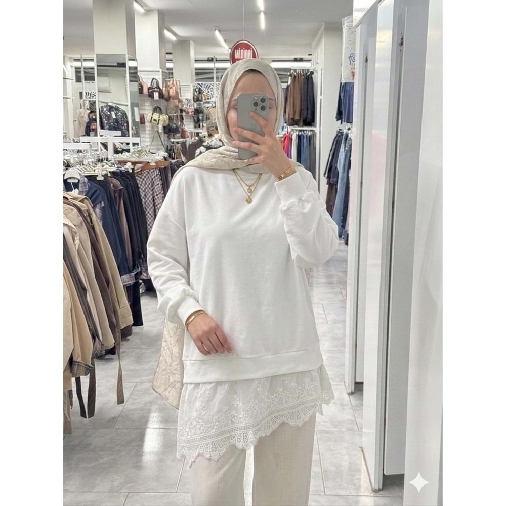 Eteği Fistolu Tunik 10766 - Ekru - S-M