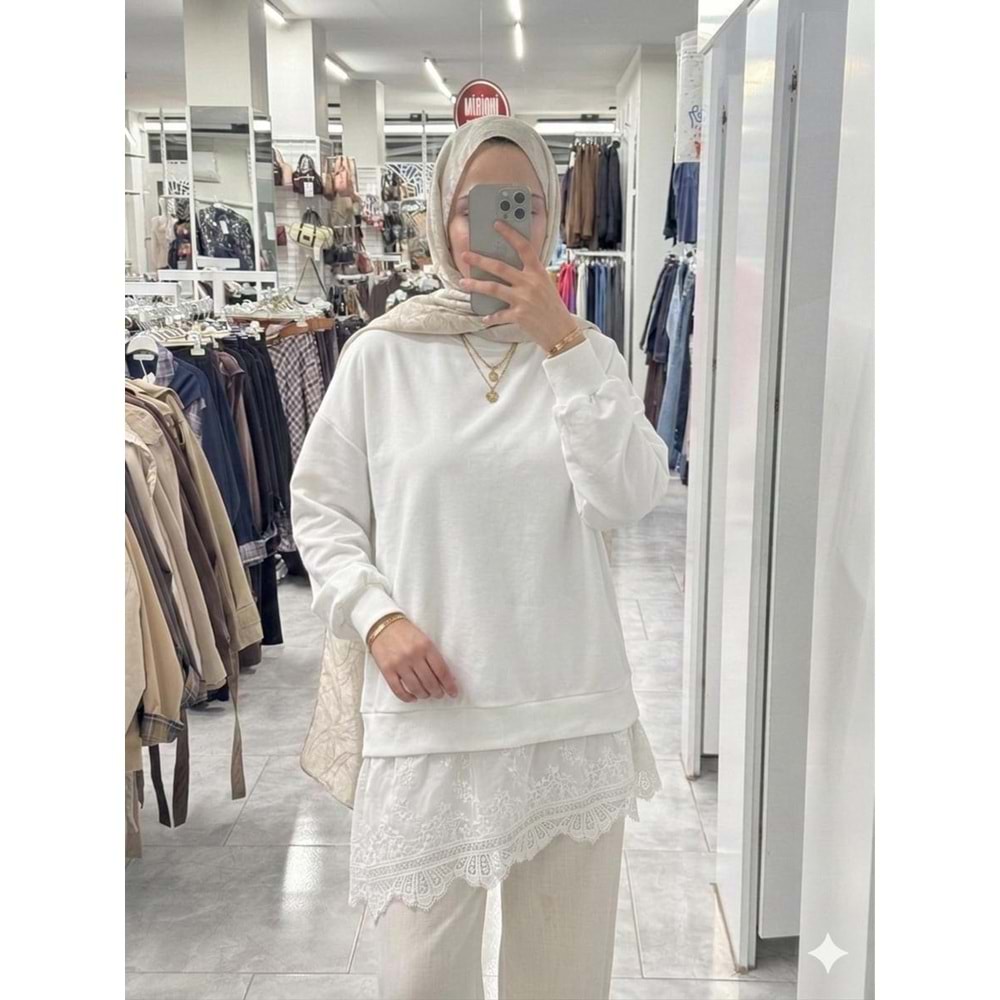 Eteği Fistolu Tunik 10766 - Ekru - L-XL