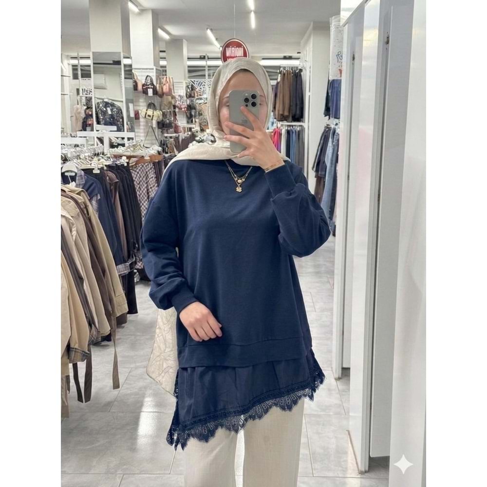 Eteği Fistolu Tunik 10766 - Lacivert - S-M