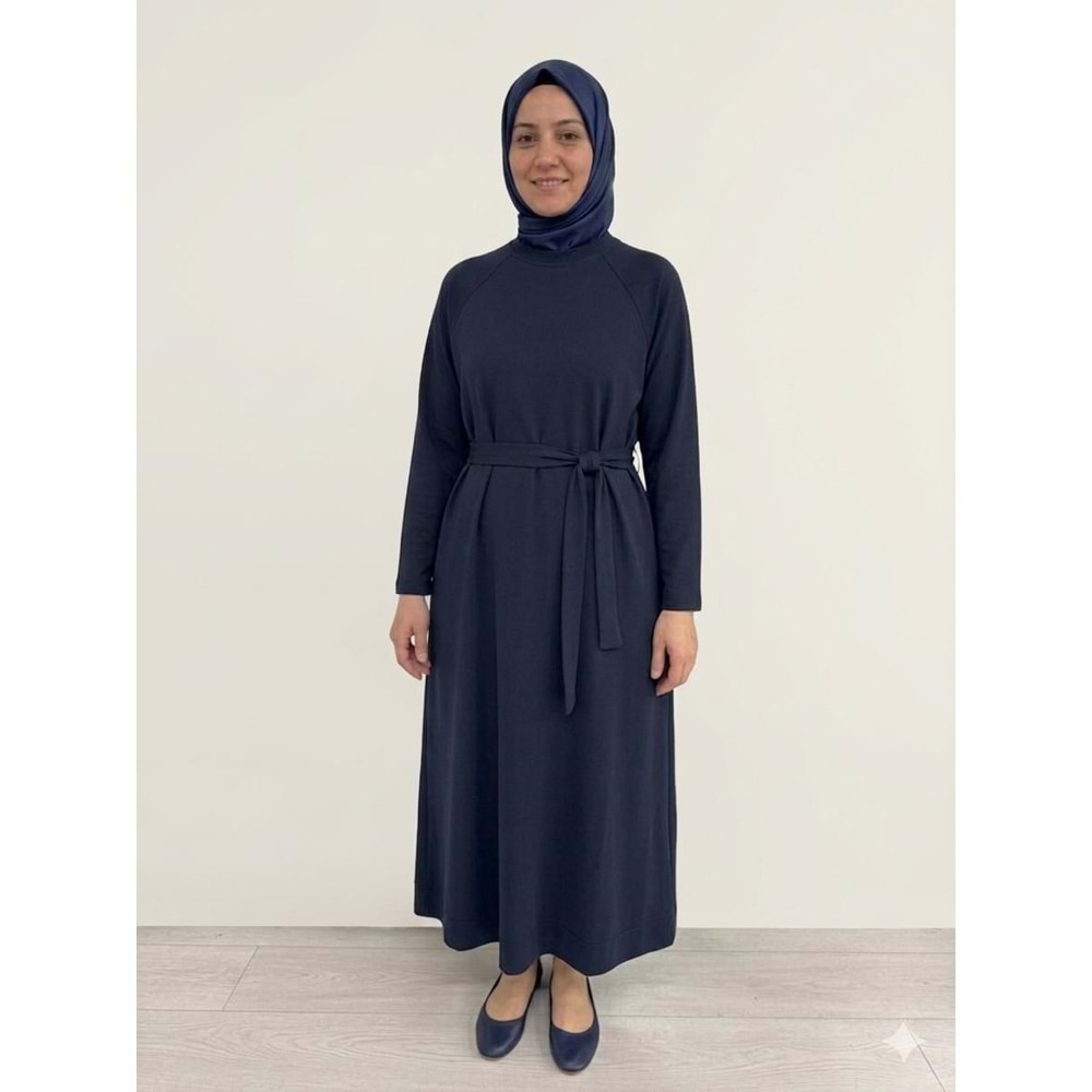 Beli Kuşaklı Oysho Elbise 12671 - Lacivert - TEK BEDEN