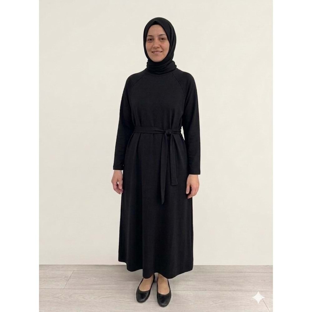 Beli Kuşaklı Oysho Elbise 12671 - Siyah - TEK BEDEN