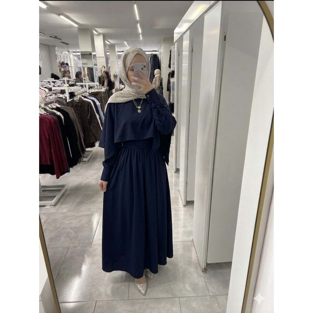 Pelerinli Elbise 26902 - Lacivert - L