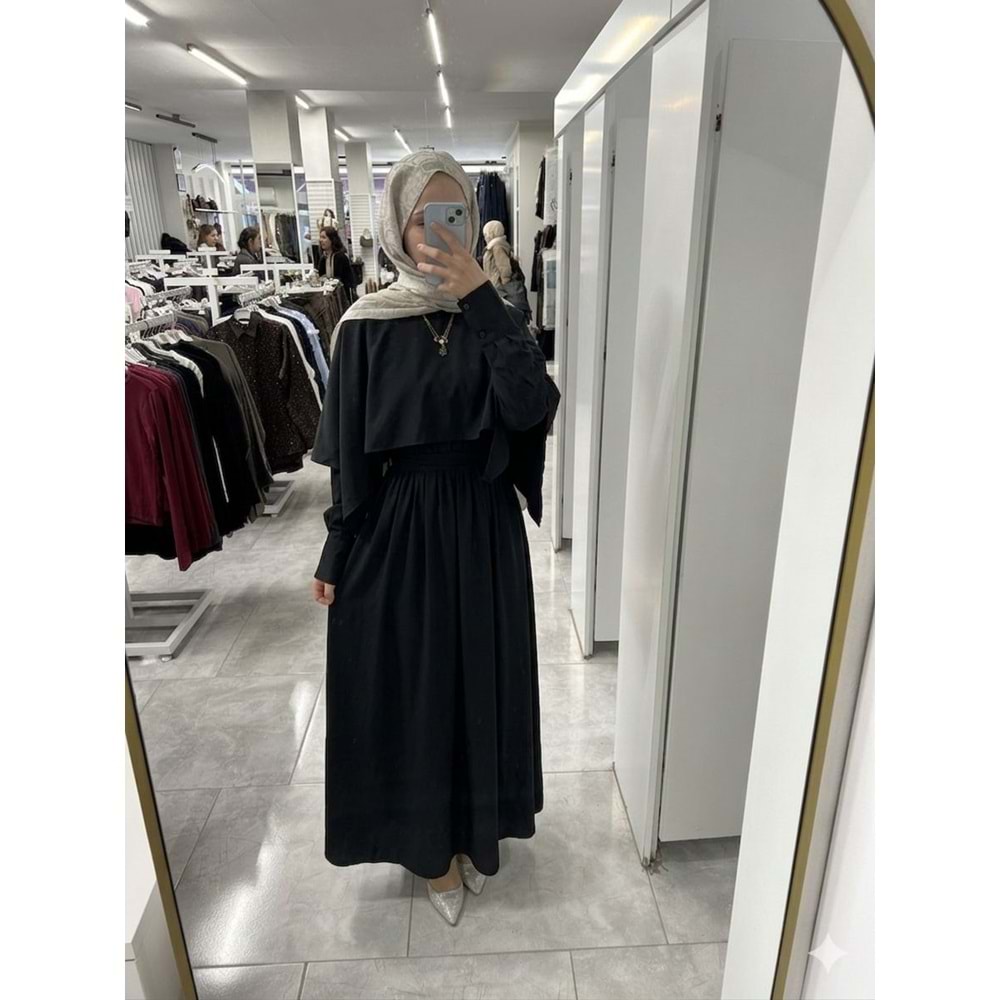 Pelerinli Elbise 26902 - Siyah - L