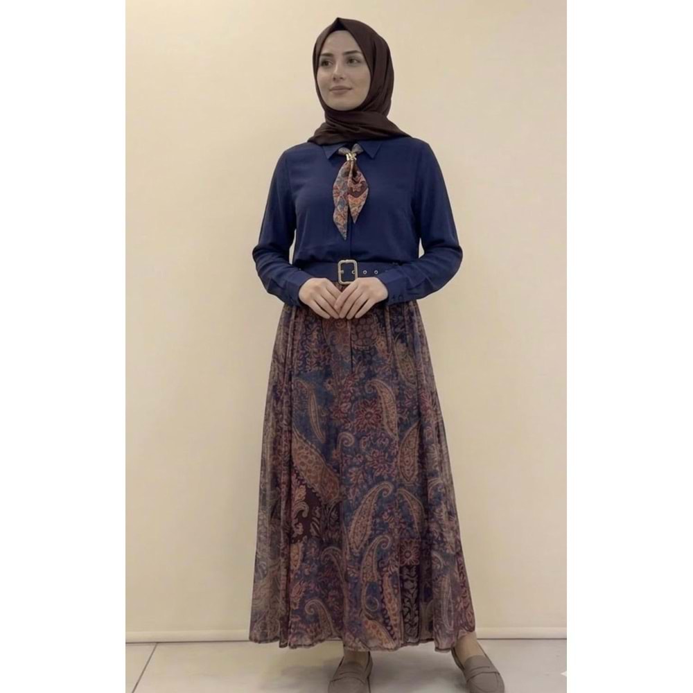 Şifon Etekli Takım 9030 - Lacivert - L