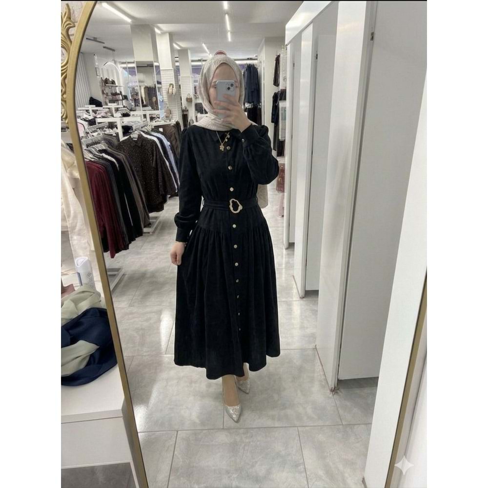 Pohen Beli Kemerli Modal Kumaş Elbise 1950 - Siyah - S-M
