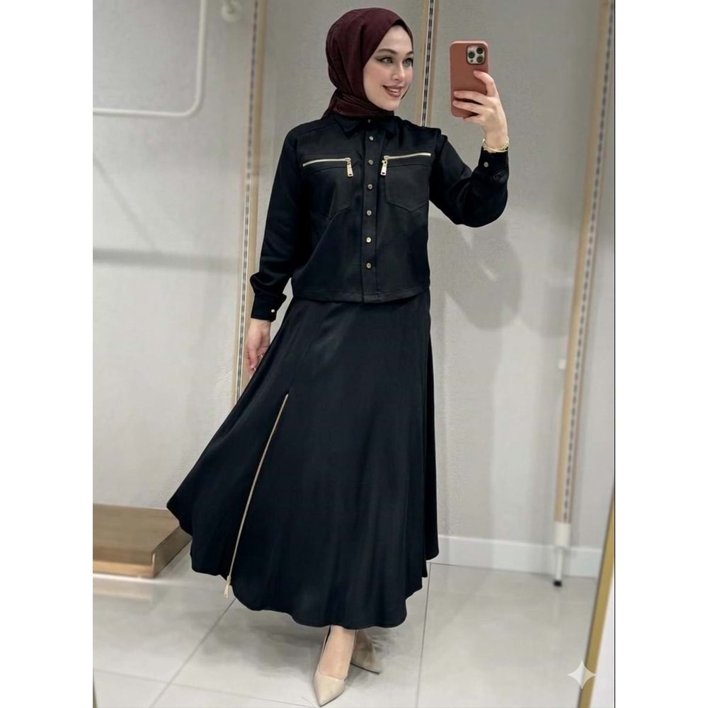 Gold Zincirli Etekli Takım 1512 - Siyah - L