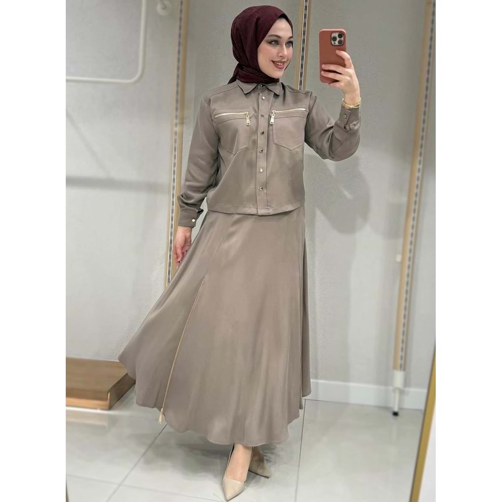 Gold Zincirli Etekli Takım 1512 - Vizon - L