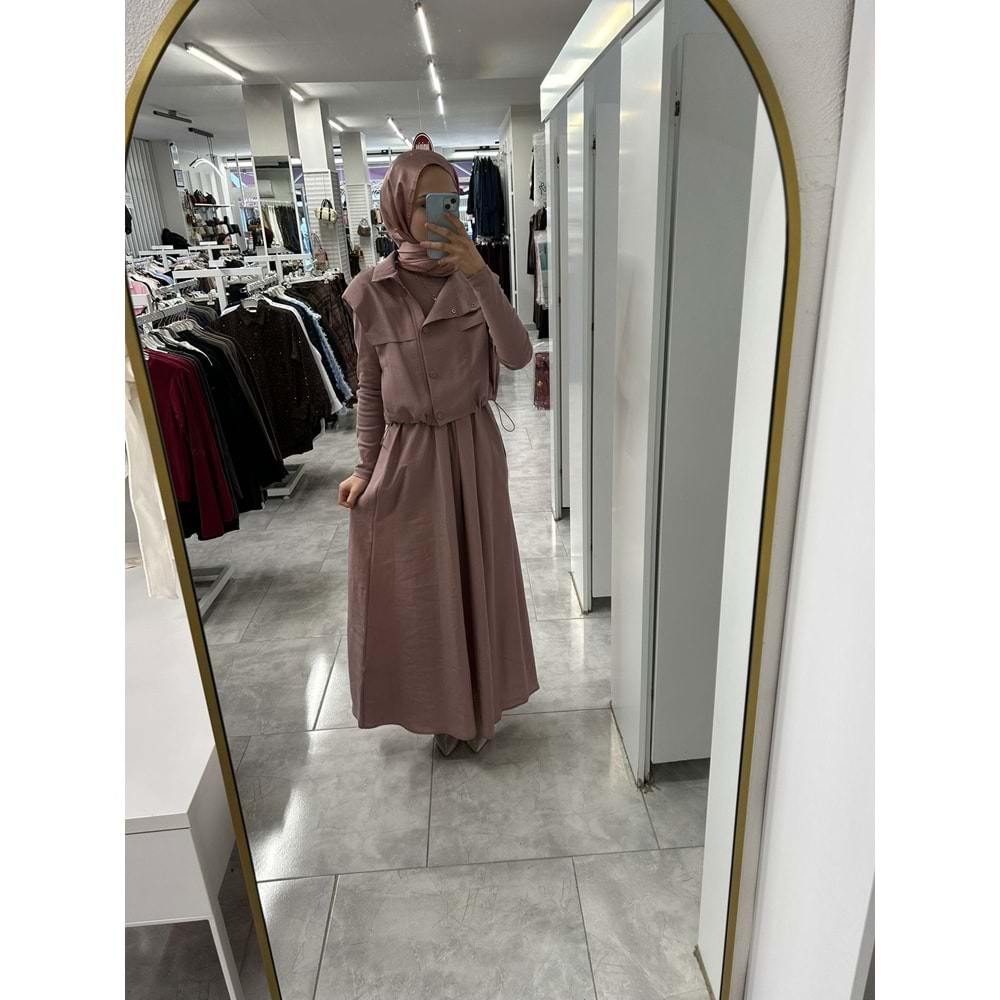 Yelekli Elbiseli Takım 36138 - Gül - M