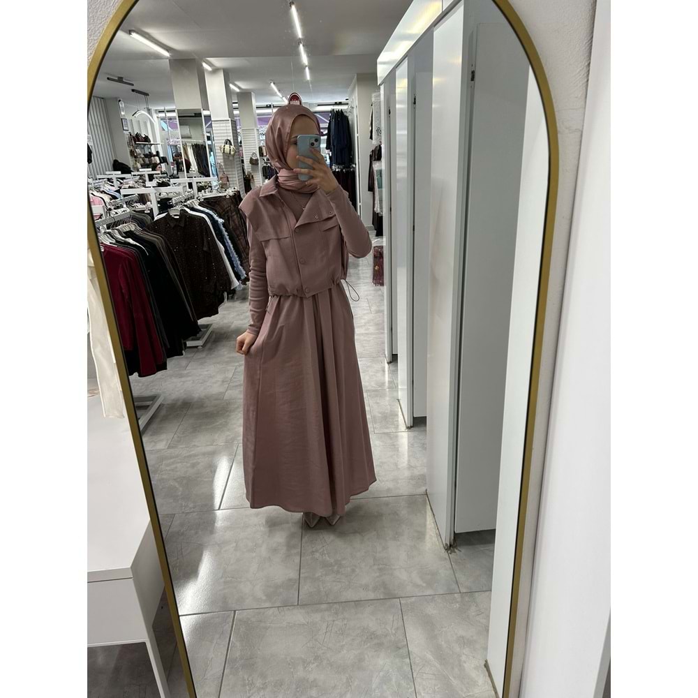 Yelekli Elbiseli Takım 36138 - Gül - L