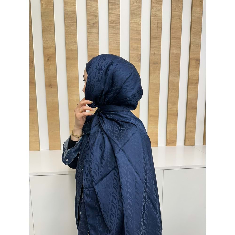 V Desenli Şal 1637 - Lacivert - TEK BEDEN - AZRA08233-64308