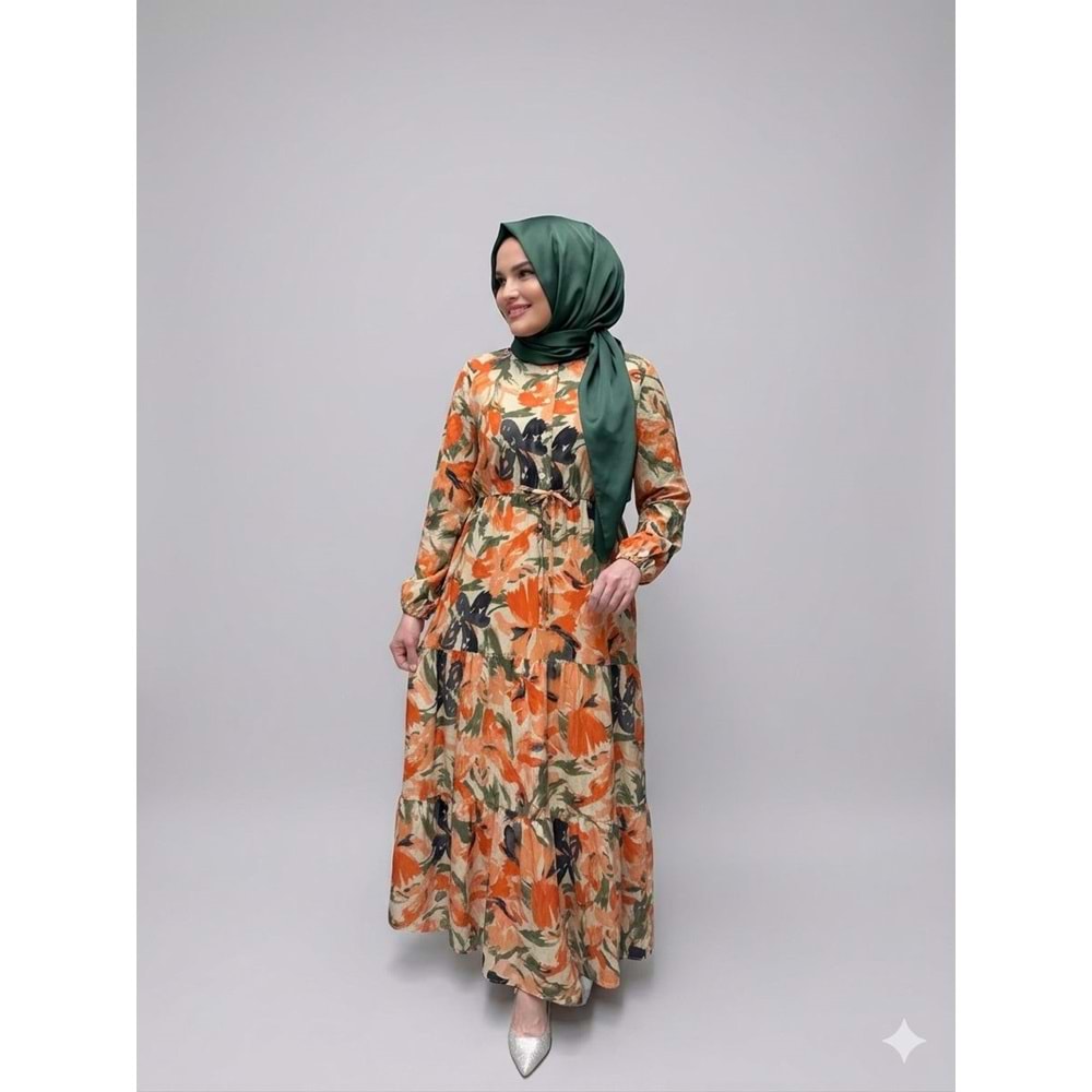 Bahar Desenli Elbise 1922 - Turuncu - 42-44 - AZRA08237-64342