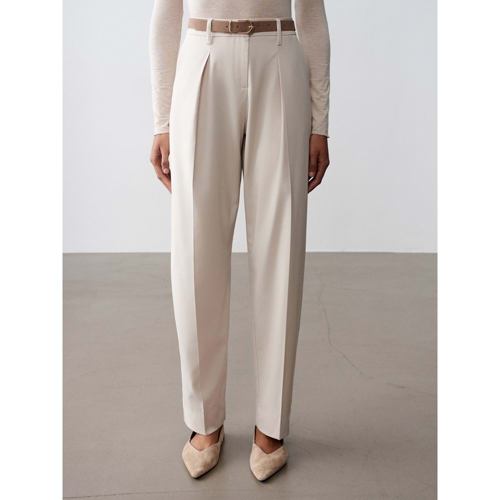 Düz Paçalı Kemerli Pantolon 72661 - Taş - 40