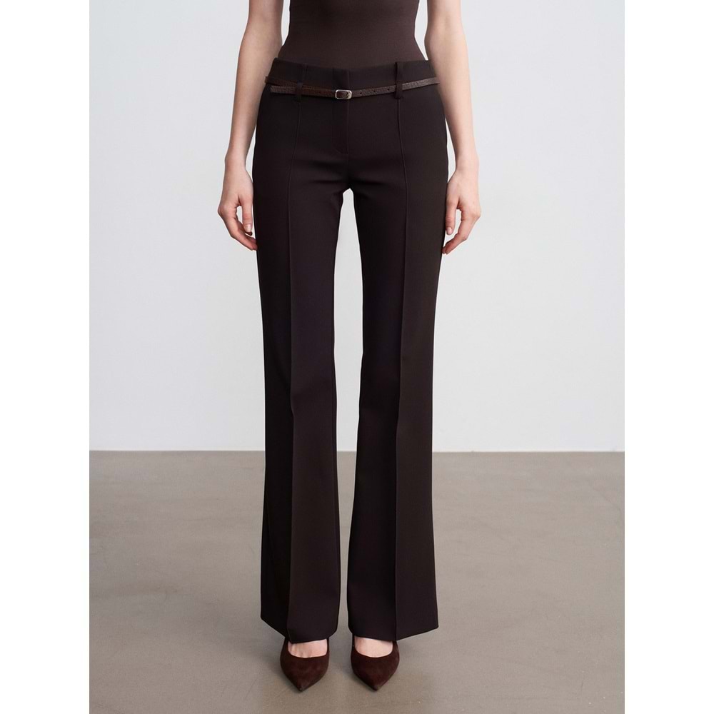 Kemerli Düz Kesim Pantolon 72677 - Kahve Rengi - 40