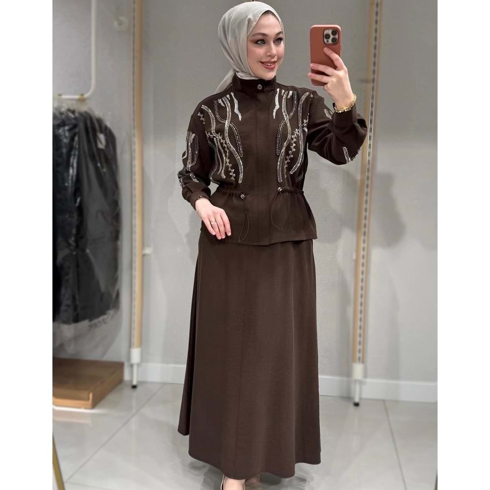 Boncuk İşlemeli Etekli Takım 1492 - Acı Kahve - S-M