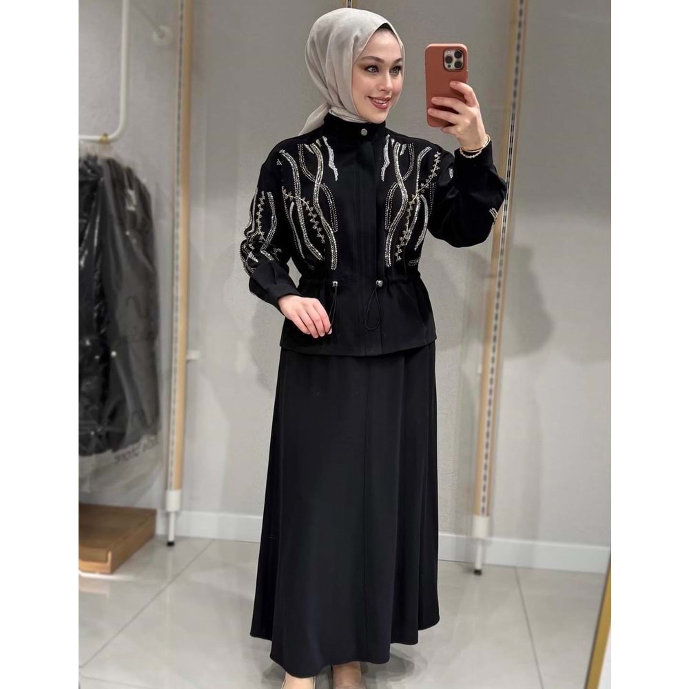 Boncuk İşlemeli Etekli Takım 1492 - Siyah - S-M