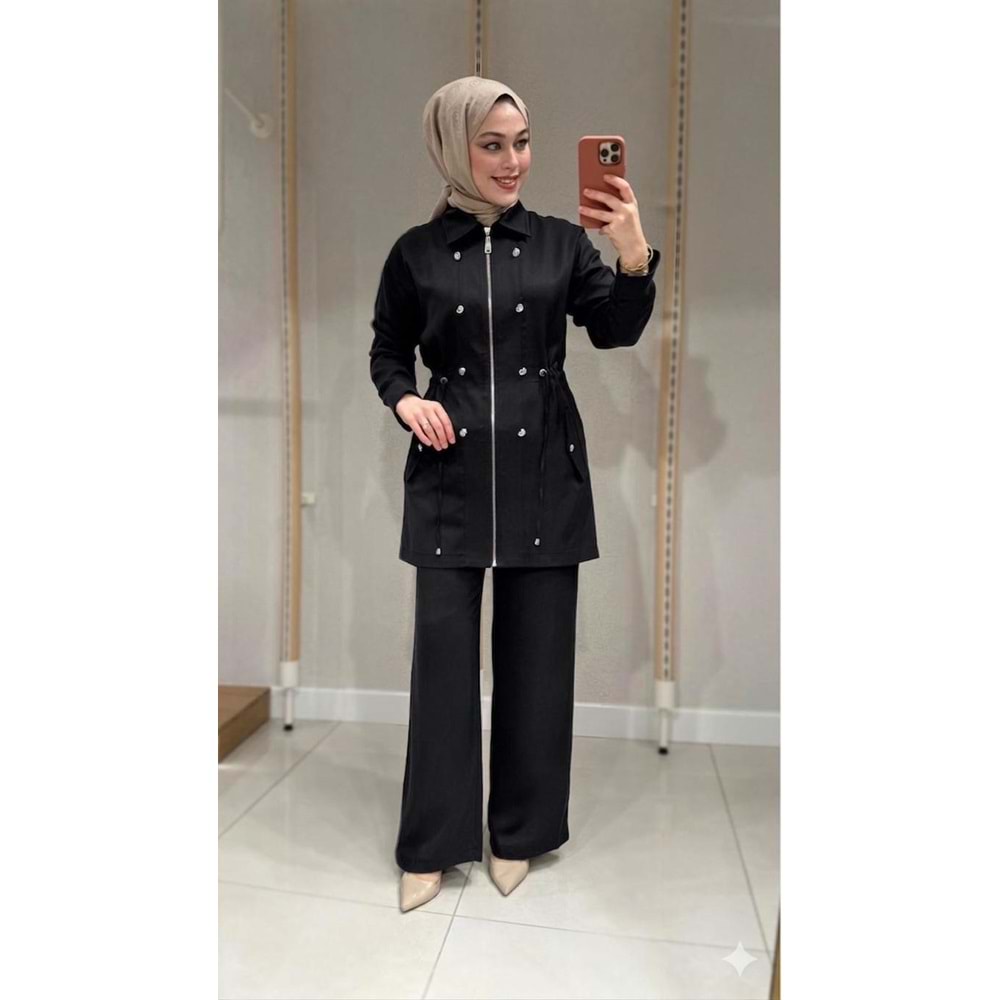 Gümüş Düğme Detaylı Takım 1515 - Siyah - S-M