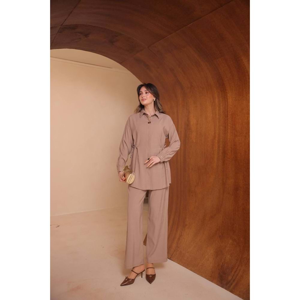 Dokuma Yanları Sıkmalı Takım 8168 - Bej - M