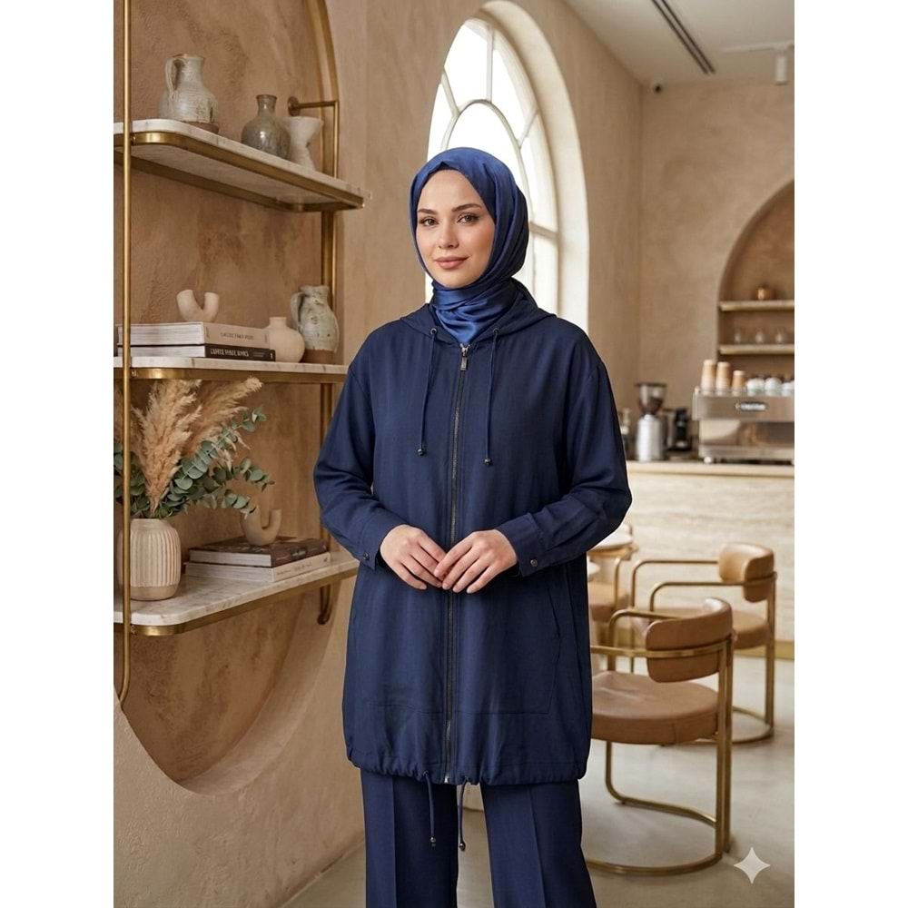 Kapşonlu Bomber Ceket 10972 - Lacivert - L-XL