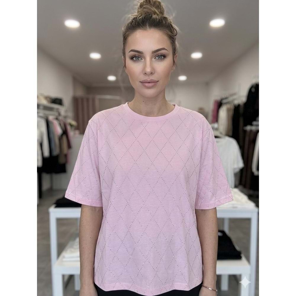 Taşlı Oysho Tişört 26771 - Pembe - L