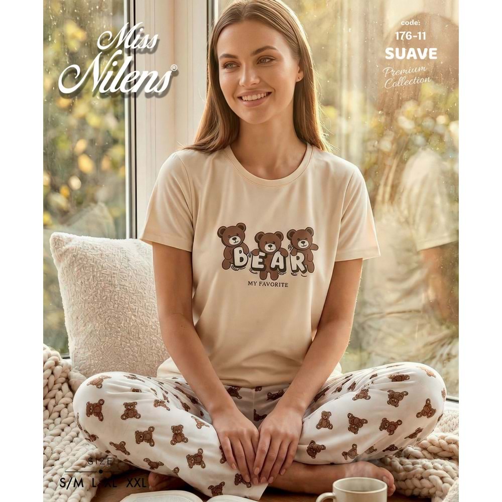 Kısa Kollu Pamuklu Pijama Takımı 1400 - Krem - L - AZRA08336-65407