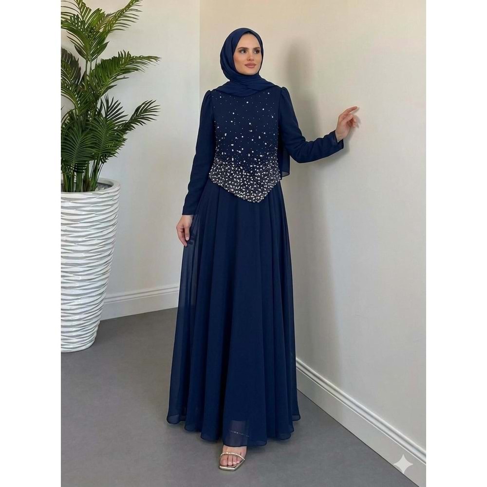 Taşlı Krep Battal Abiye 4832 - Lacivert - 50