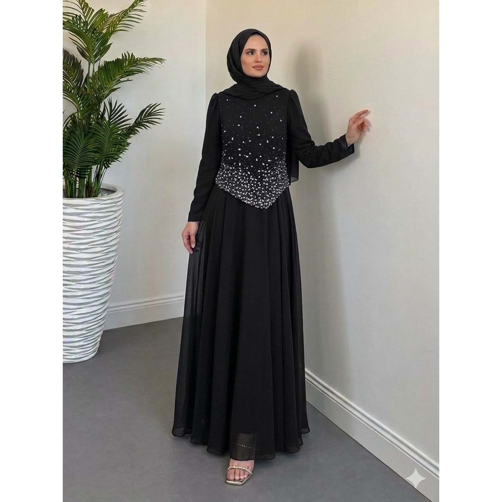 Taşlı Krep Battal Abiye 4832 - Siyah - 50