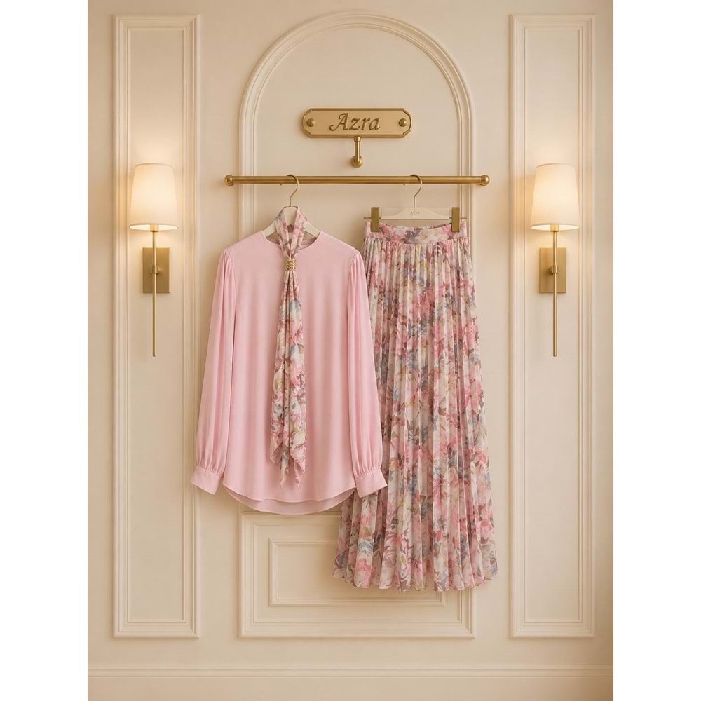 Şifon Etekli Takım 120463 - Pembe - 40