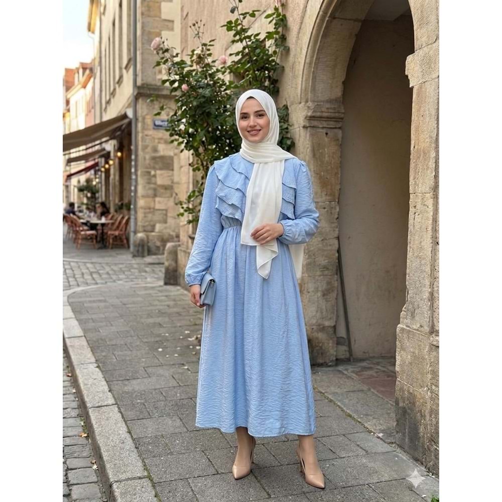 Yan Fırfır Elbise 56170 - Mavi - 42