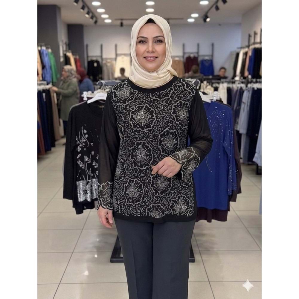 Ful Taşlı Bluz 0066 - Gümüş - L - AZRA08434-66348