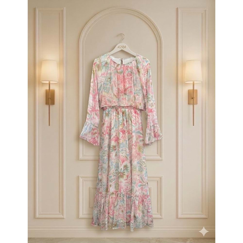 Çiçekli Elbise 130037 - Pembe - 38