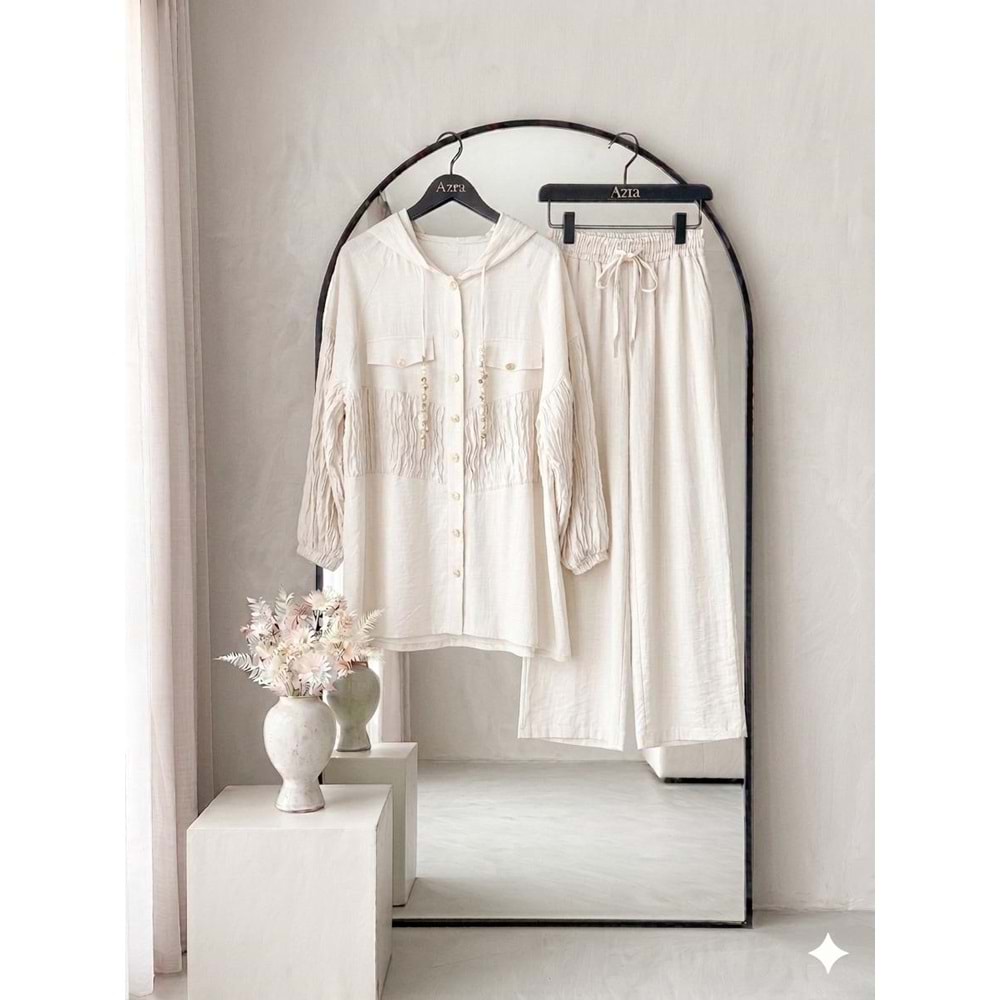 Beli ve Kolları Büzgülü Takım 1562 - Bej - 40 - AZRA08609-67598