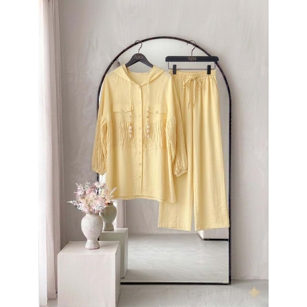 Beli ve Kolları Büzgülü Takım 1562 - Sarı - 42 - AZRA08609-67607