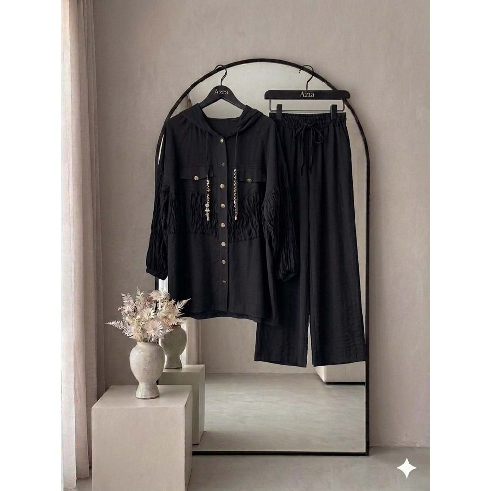 Beli ve Kolları Büzgülü Takım 1562 - Yağ Yeşili - 40 - AZRA08609-67610