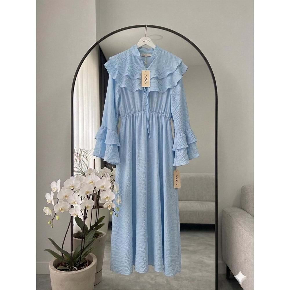 Kolları Kat Kat Tensel Kumaş Elbise 26970 - Mavi - XL - AZRA08633-67692