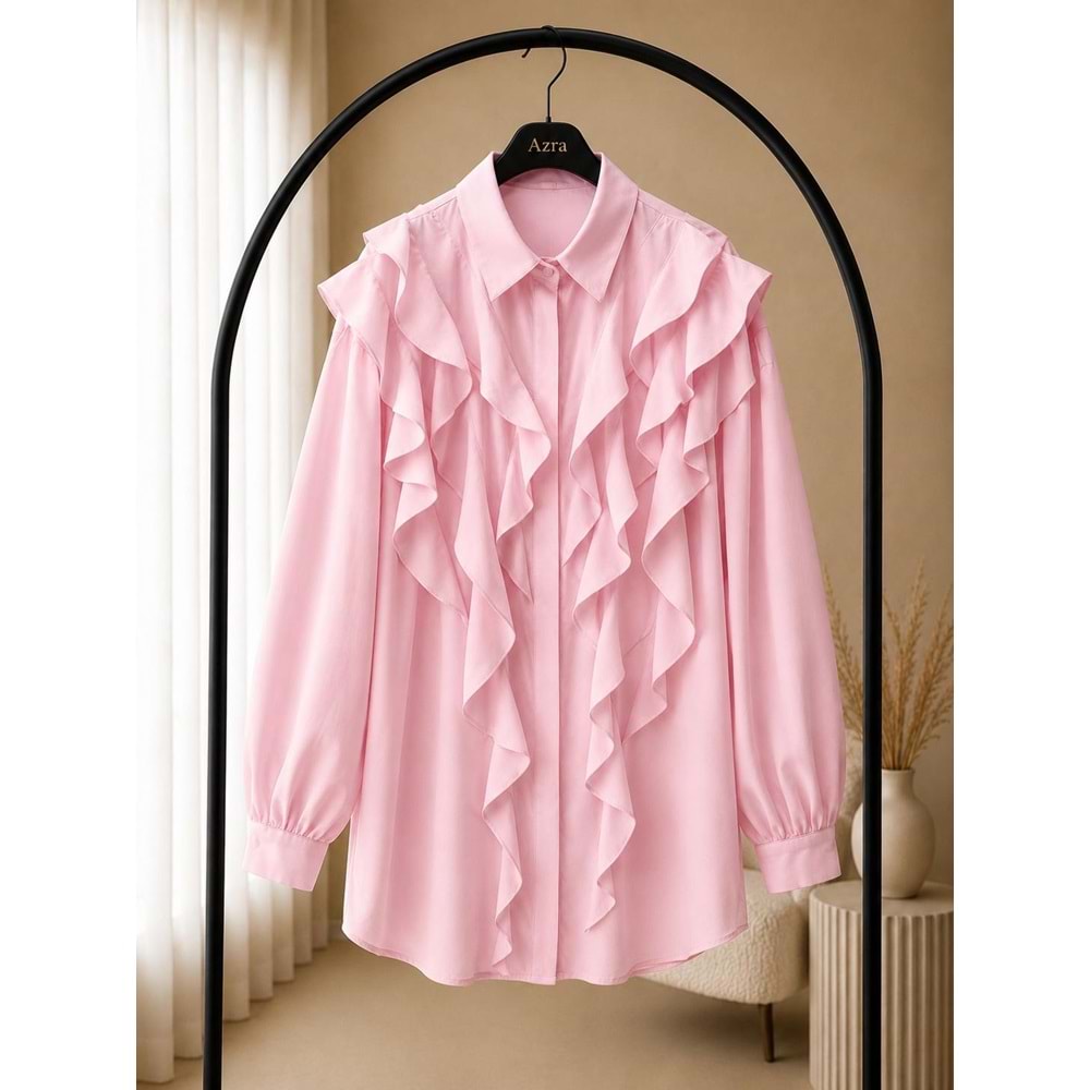 Fırfırlı Gömlek 81369 - Pembe - TEK BEDEN