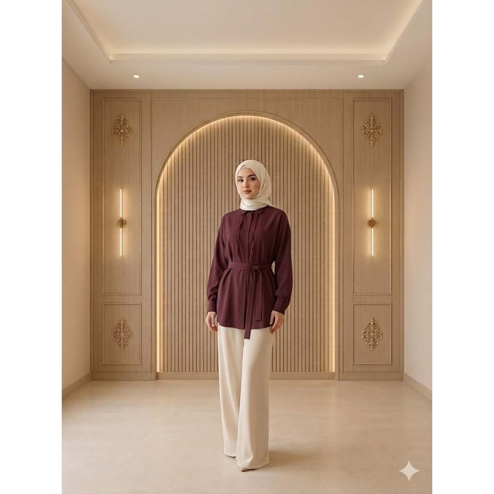 Düz Cupra Gömlek 894 - Bordo - L-XL