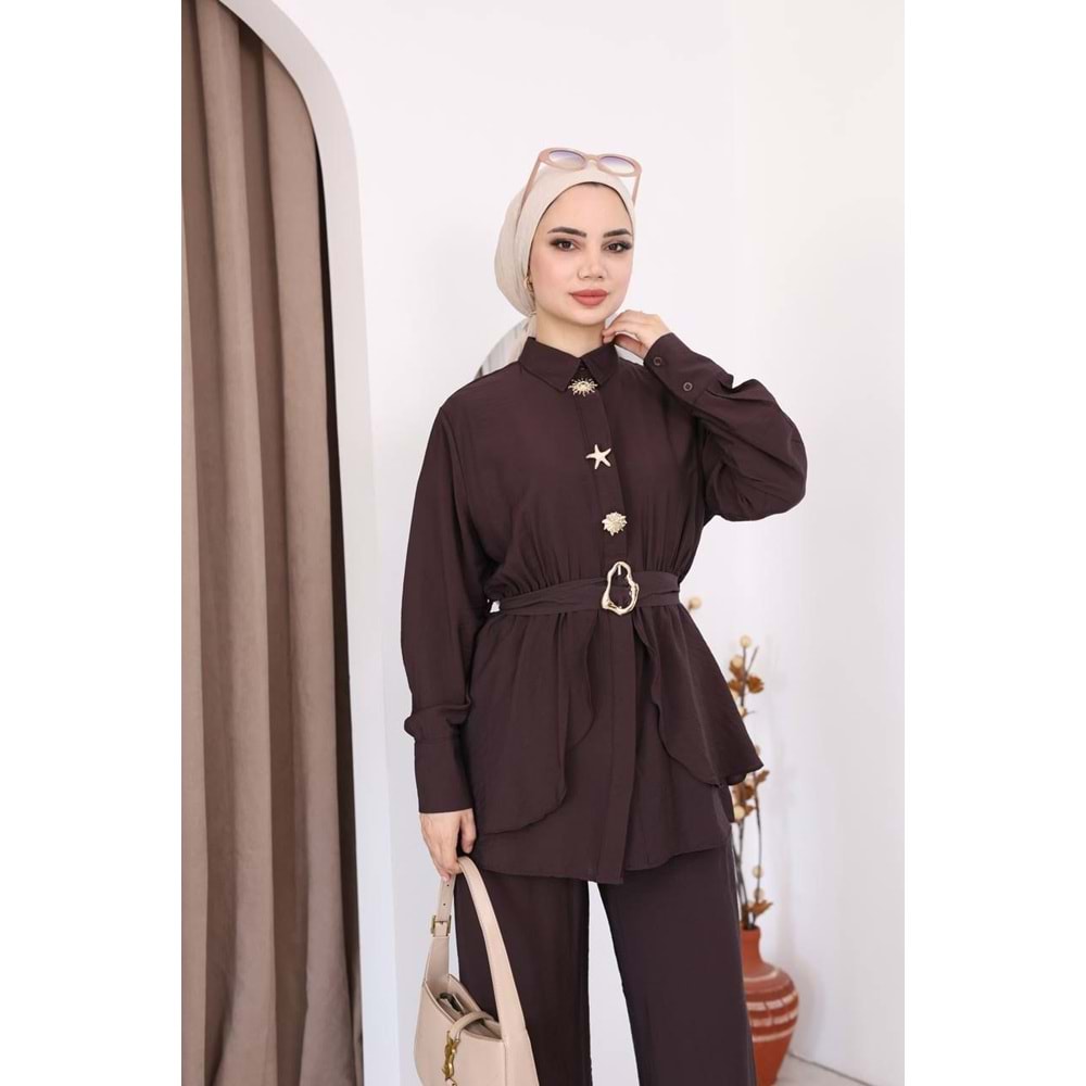 Gold Düğme Detaylı Takım 261058 - Acı Kahve - L-XL