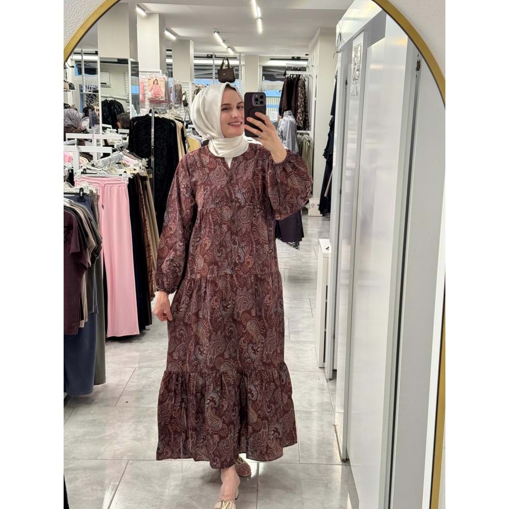 Etnik Desenli Elbise 1252 - Bordo 1104 - S-M