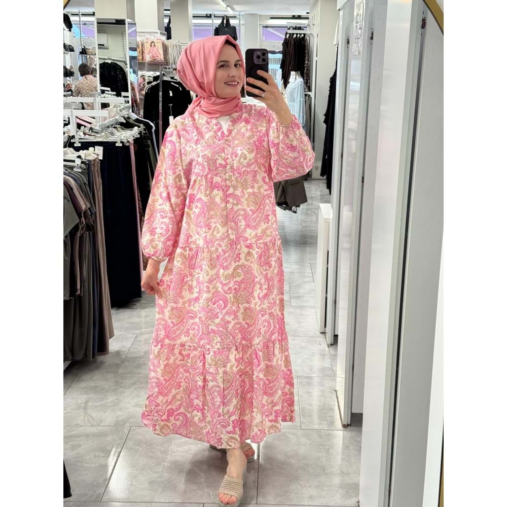 Etnik Desenli Elbise 1252 - Pembe 1104 - S-M