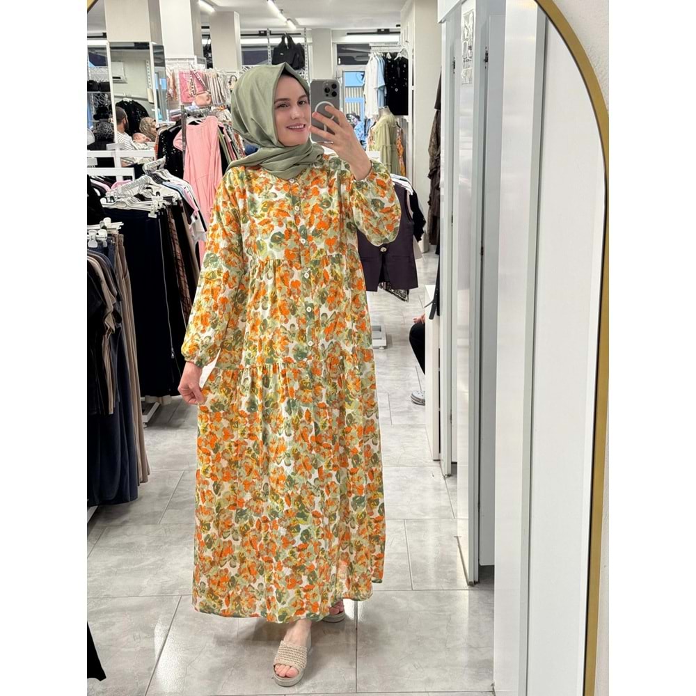 Mango Çiçekli Elbise 1104 - Yeşil - 50-52