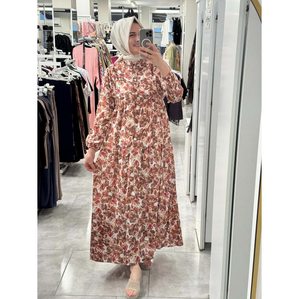 Mango Çiçekli Elbise 1104 - Kahve Rengi - 44-46