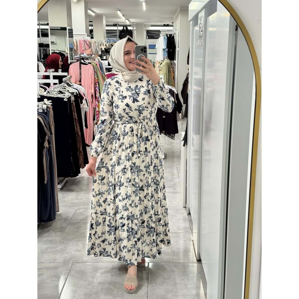 Yaprak Desen Elbise 1104 - Gri - 40-42