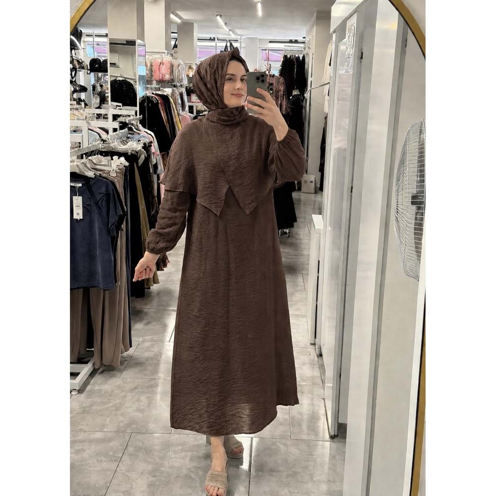 Pelerinli Elbise 2440 - Acı Kahve - S-M